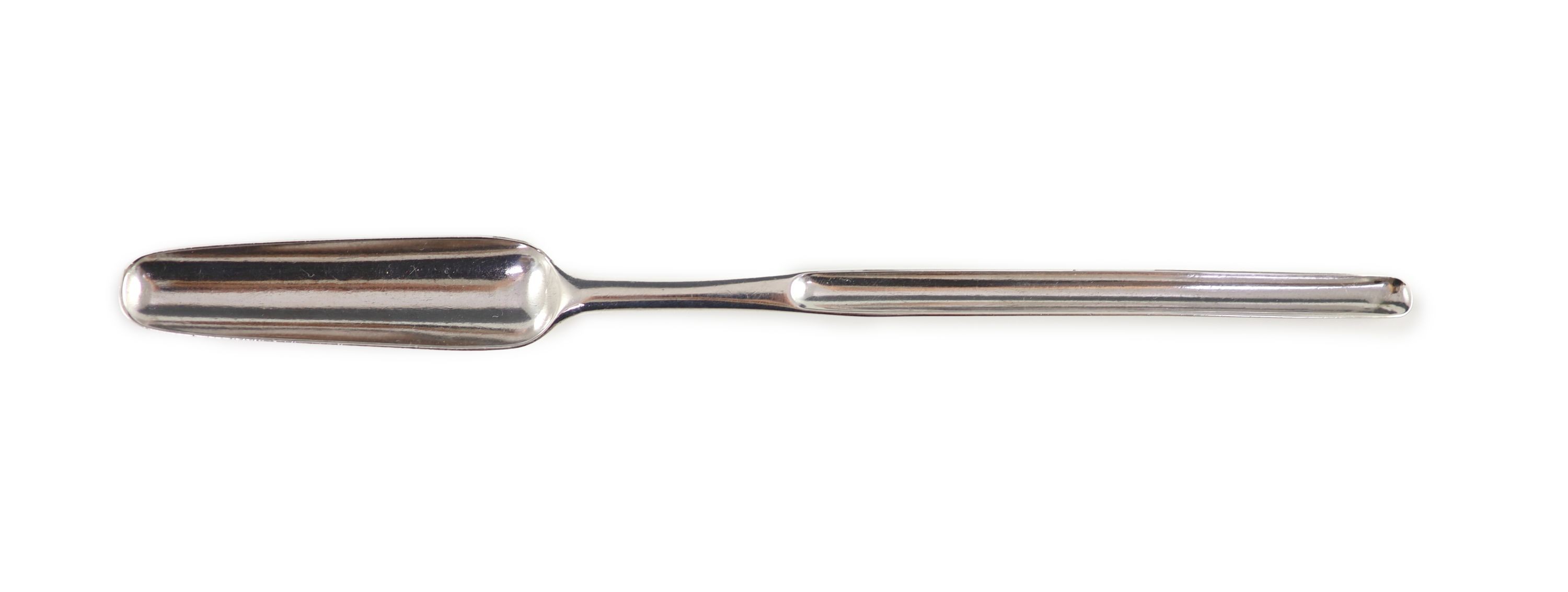 A George III silver marrow scoop, London, 1764, untraced (marked ‘C.H’) 24cm long, 1.7 oz.